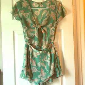 EUC SMYM Romper with Green Paisley Print